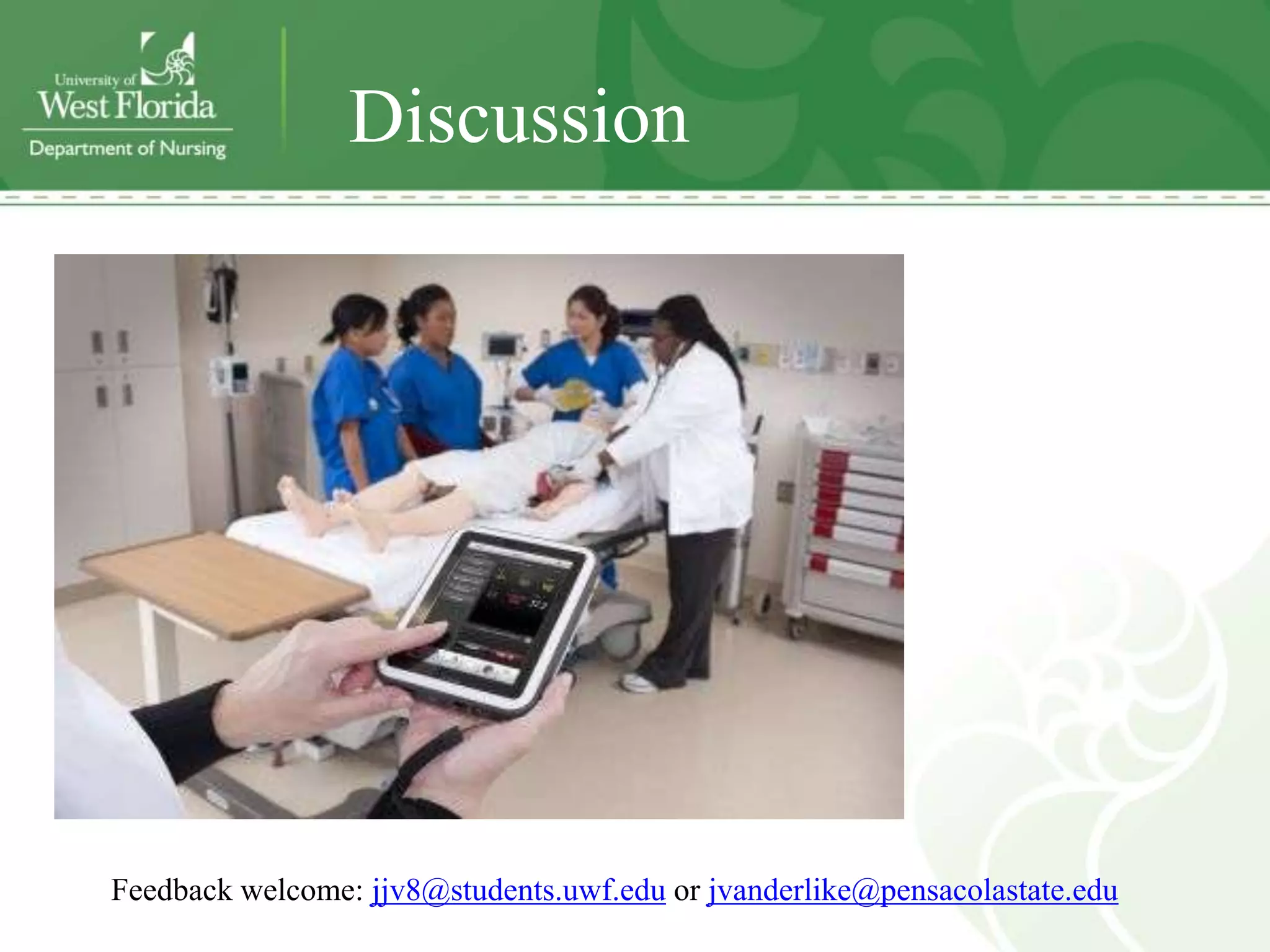 Discussion




Feedback welcome: jjv8@students.uwf.edu or jvanderlike@pensacolastate.edu
 