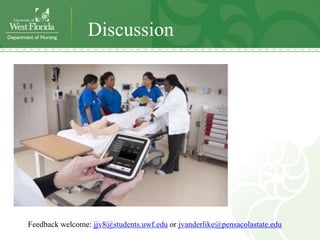 Discussion




Feedback welcome: jjv8@students.uwf.edu or jvanderlike@pensacolastate.edu
 