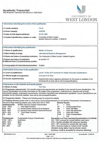 UWL Academic Transcript