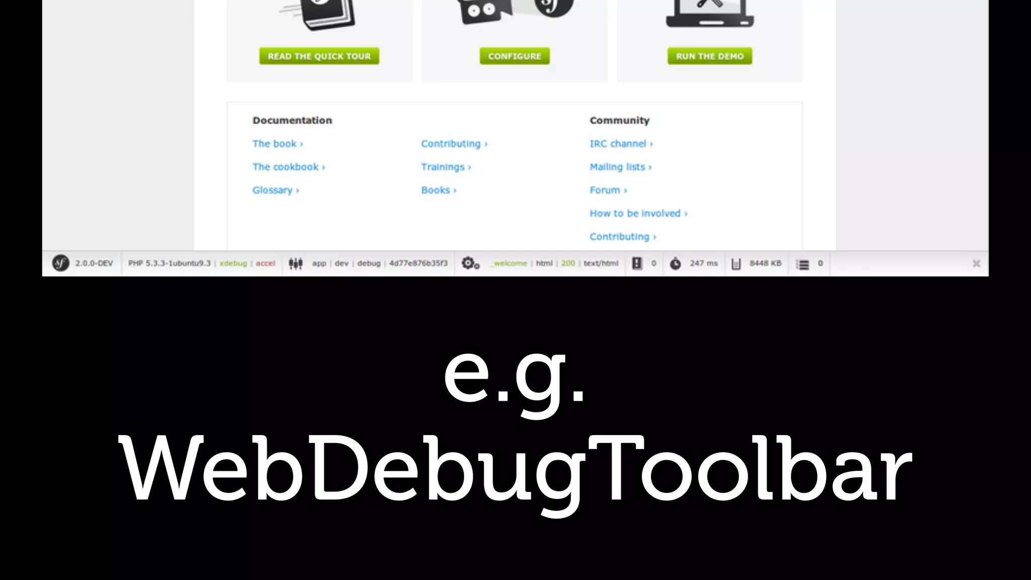 e.g. WebDebugToolbar 