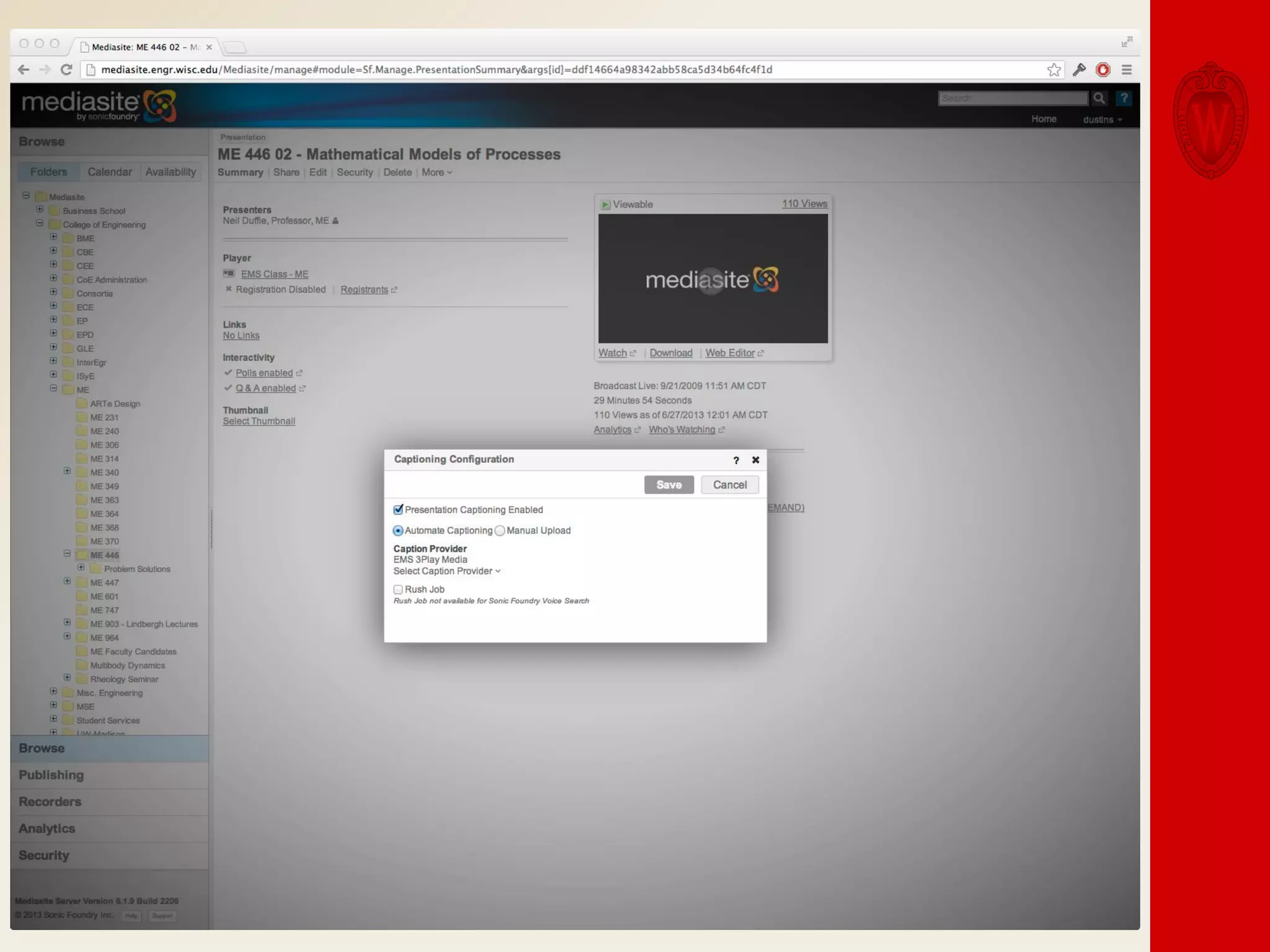Mediasite Automated workflow

 