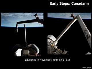 September 14, 2013 3
Early Steps: Canadarm
Credit: NASA
Launched in November, 1981 on STS-2
 