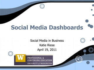Social Media Dashboards Social Media in Business Katie Riese April 19, 2011 