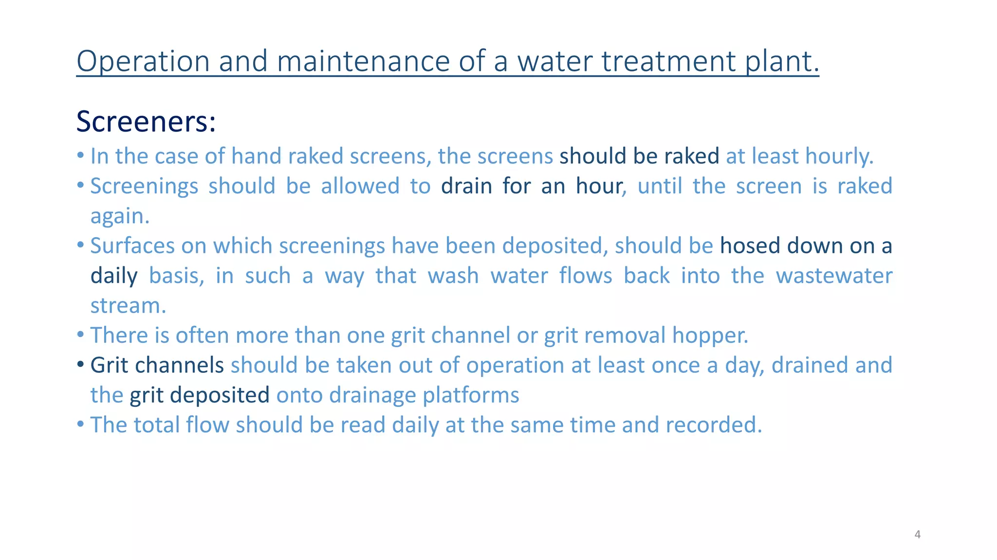 Operation & maintenance aspects of a Water treatment plant. | PDF