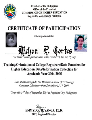 2004 certificate_trainings_orientation_of_college_registrar_data_encoder