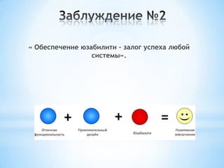 « Обеспечение юзабилити – залог успеха любой
системы».
 