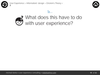 What does this have to do
with user experience?
User Experience > Information/- design > Einstein’s Theory <
?
So…..
michael dorka » user experience consulting » mdorka@me.com of 8811
 