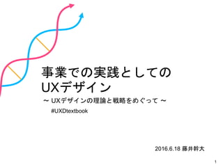 事業での実践としての
UXデザイン
2016.6.18 藤井幹大
1
#UXDtextbook
〜 UXデザインの理論と戦略をめぐって 〜
 
