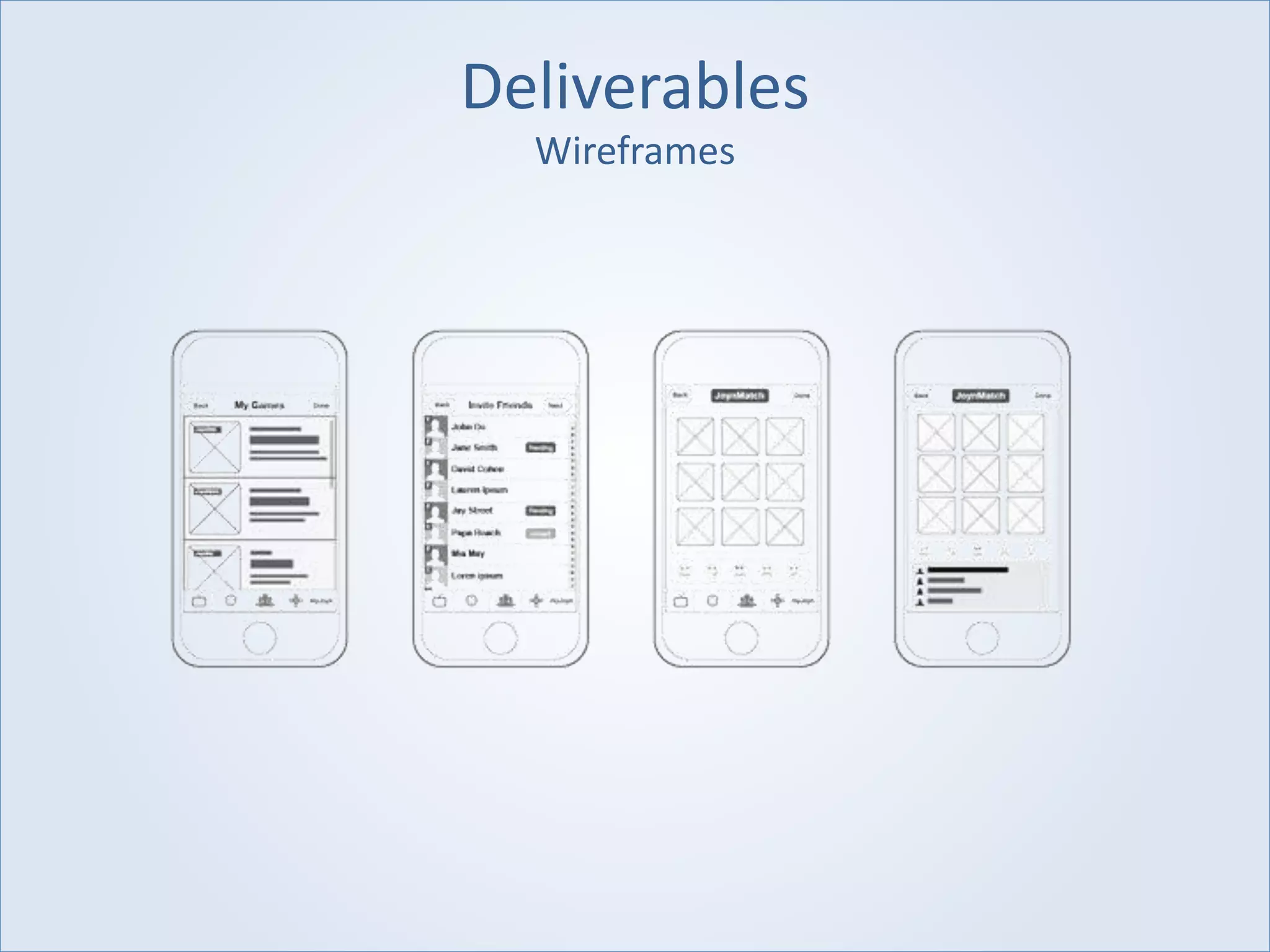 Deliverables
Wireframes
 