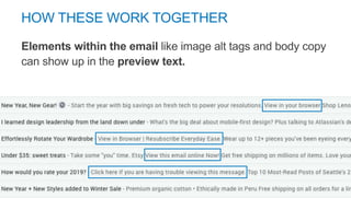 Elements within the email like image alt tags and body copy
can show up in the preview text.
 