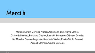 iErgo
Merci à
Maïtané Lenoir, Corinne Moreau,Yann Saint-clair, Pierre Lannes, 
Carine Lallemand, Bertrand Cochet, Raphaël Ibarboure, Clément Driollet, 
Léa Mendes, Damien Legendre, Stéphanie Walter, Marie-Cécile Paccard, 
Arnaud Schmikla, Cédric Bertolus
 