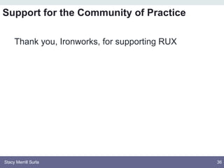 <ul><li>Thank you, Ironworks, for supporting RUX </li></ul>Support for the Community of Practice 