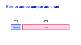 Привычное Новое
80%20%
Когнитивное сопротивление
 