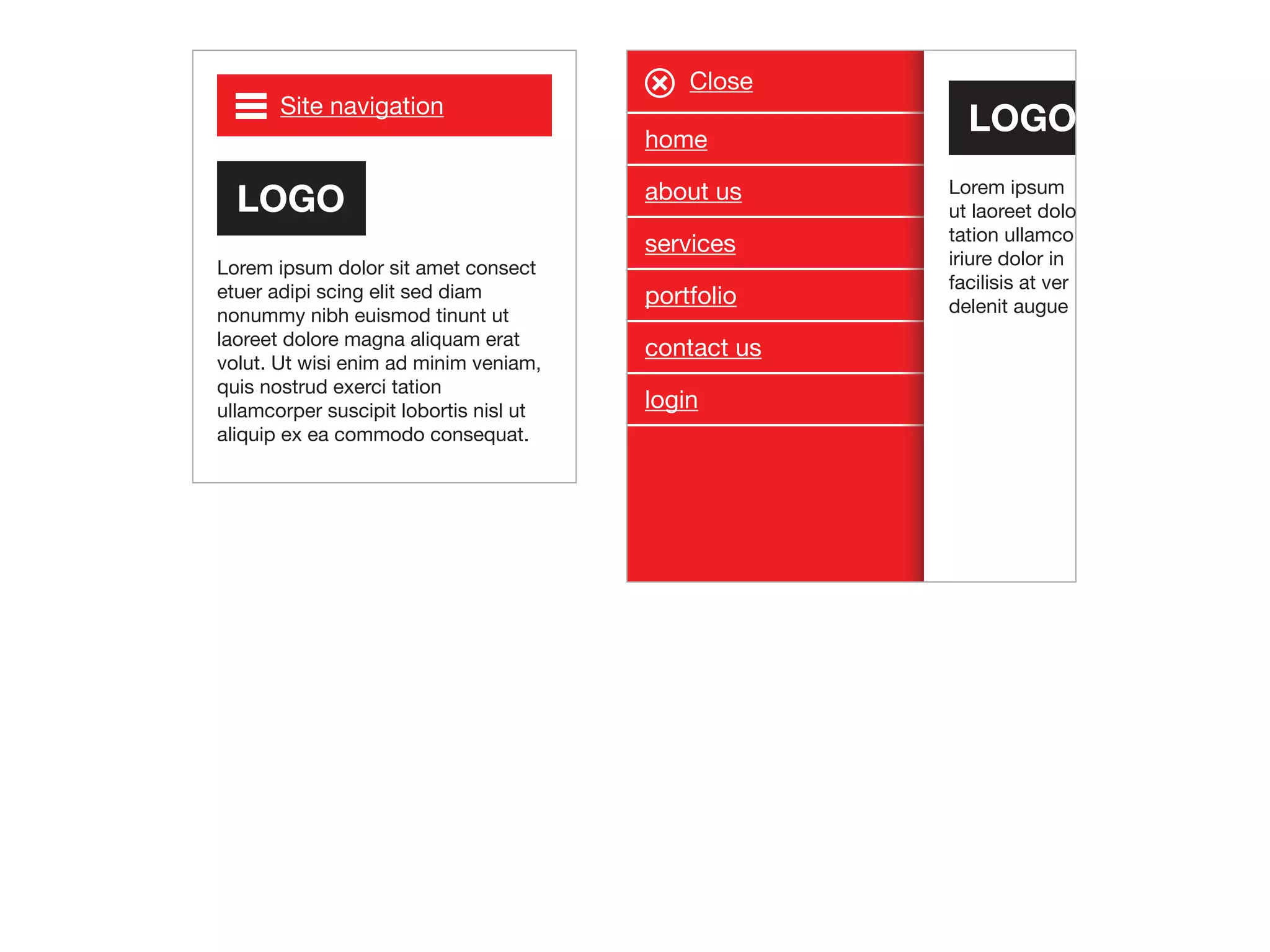 home
about us
services
portfolio
contact us
login
Close
Lorem ipsum
ut laoreet dolo
tation ullamco
iriure dolor in
facilisis at ver
delenit augue
Site navigation
Lorem ipsum dolor sit amet consect
etuer adipi scing elit sed diam
nonummy nibh euismod tinunt ut
laoreet dolore magna aliquam erat
volut. Ut wisi enim ad minim veniam,
quis nostrud exerci tation
ullamcorper suscipit lobortis nisl ut
aliquip ex ea commodo consequat.
 