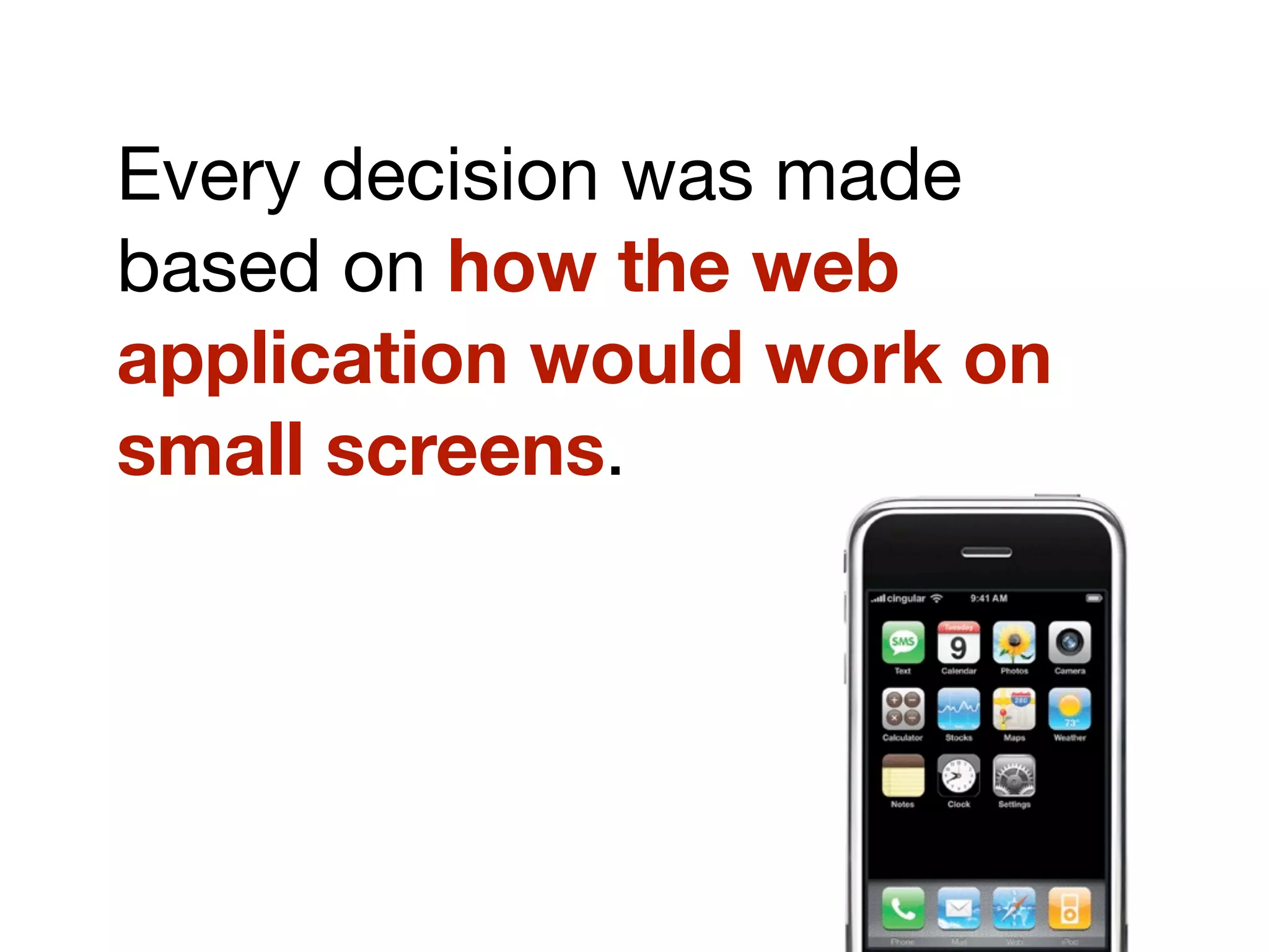 Every decision was made
based on how the web
application would work on
small screens.
 