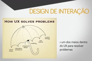 Design de interação



         > um dos meios dentro
         do UX para resolver
         problemas
 