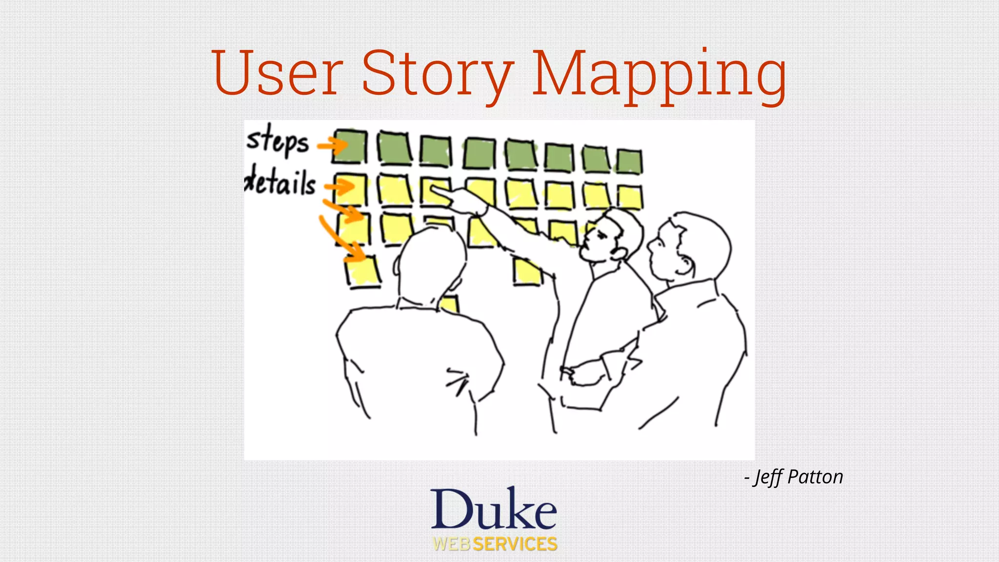 User Story Mapping
- Jeﬀ Patton
 