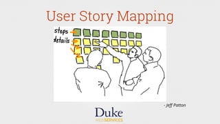 User Story Mapping
- Jeﬀ Patton
 