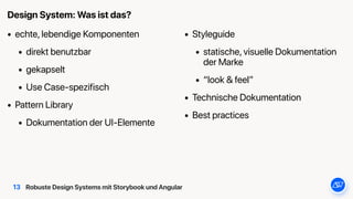 Robuste Design Systems mit Storybook und Angular
• echte, lebendige Komponenten
• direkt benutzbar
• gekapselt
• Use Case-...