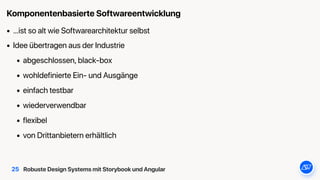 Robuste Design Systems mit Storybook und Angular
• …ist so alt wie Softwarearchitektur selbst
• Idee übertragen aus der In...