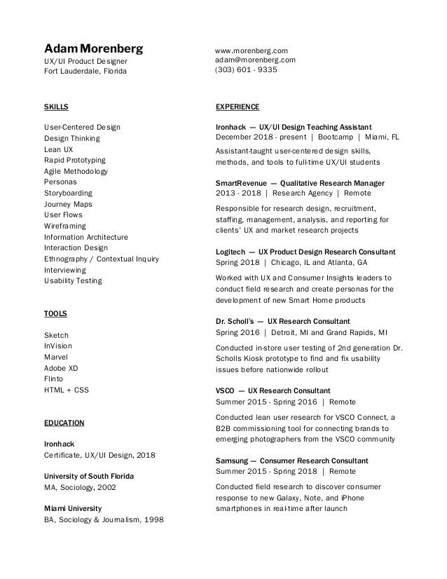 Ux Ui Product Designer Resume Adam Morenberg