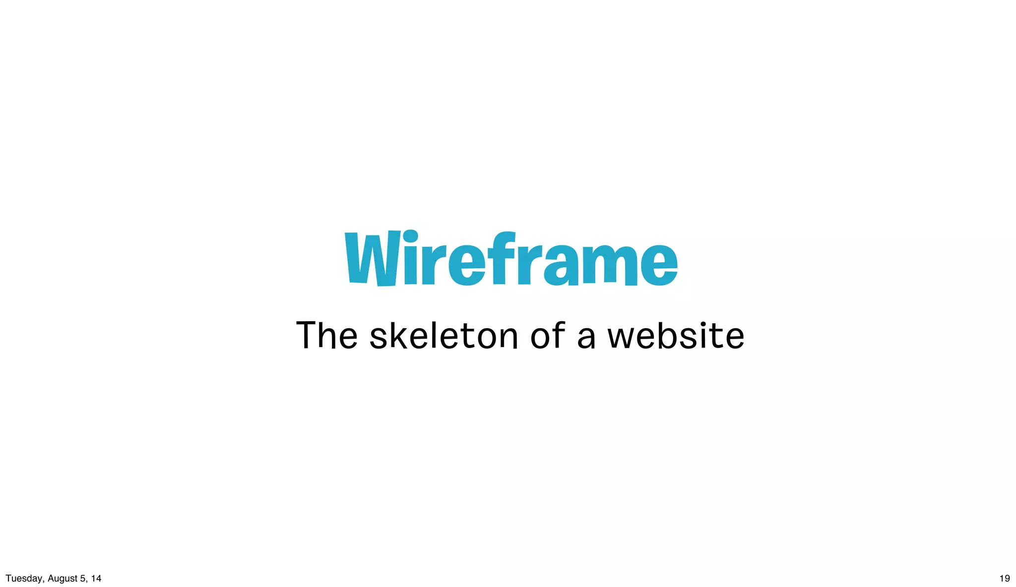 The skeleton of a website
Wireframe
 