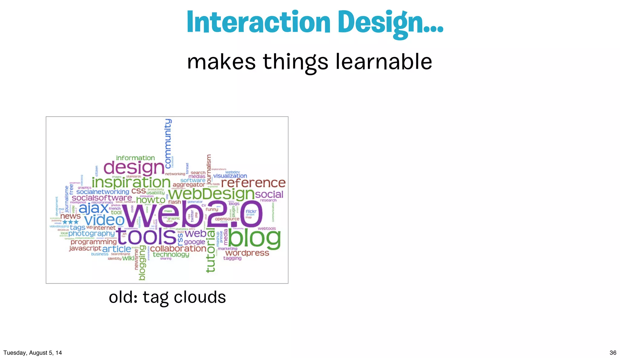 Interaction Design...
makes things learnable
old: tag clouds
 