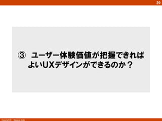 Copyright ©　Masaya Ando
29
③　ユーザー体験価値が把握できれば
よいＵＸデザインができるのか？
 