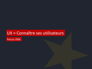 40
UX = Connaître ses utilisateurs
Focus cible
 