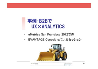事例：B2Bで
     UX×ANALYTICS
•   eMetrics San Francisco 2012での
•   EVANTAGE Consultingによるセッション




                                    45
 