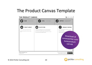UX 
Work 
and 
Scrum 
Product increment 
Idea 
Upfront UX! 
work! 
© 
2014 
Pichler 
Consul5ng 
Ltd 
22 
Product Canvas 
I...