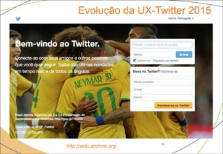 Evolução da UX-Twitter 2015
6
http://web.archive.org/
 