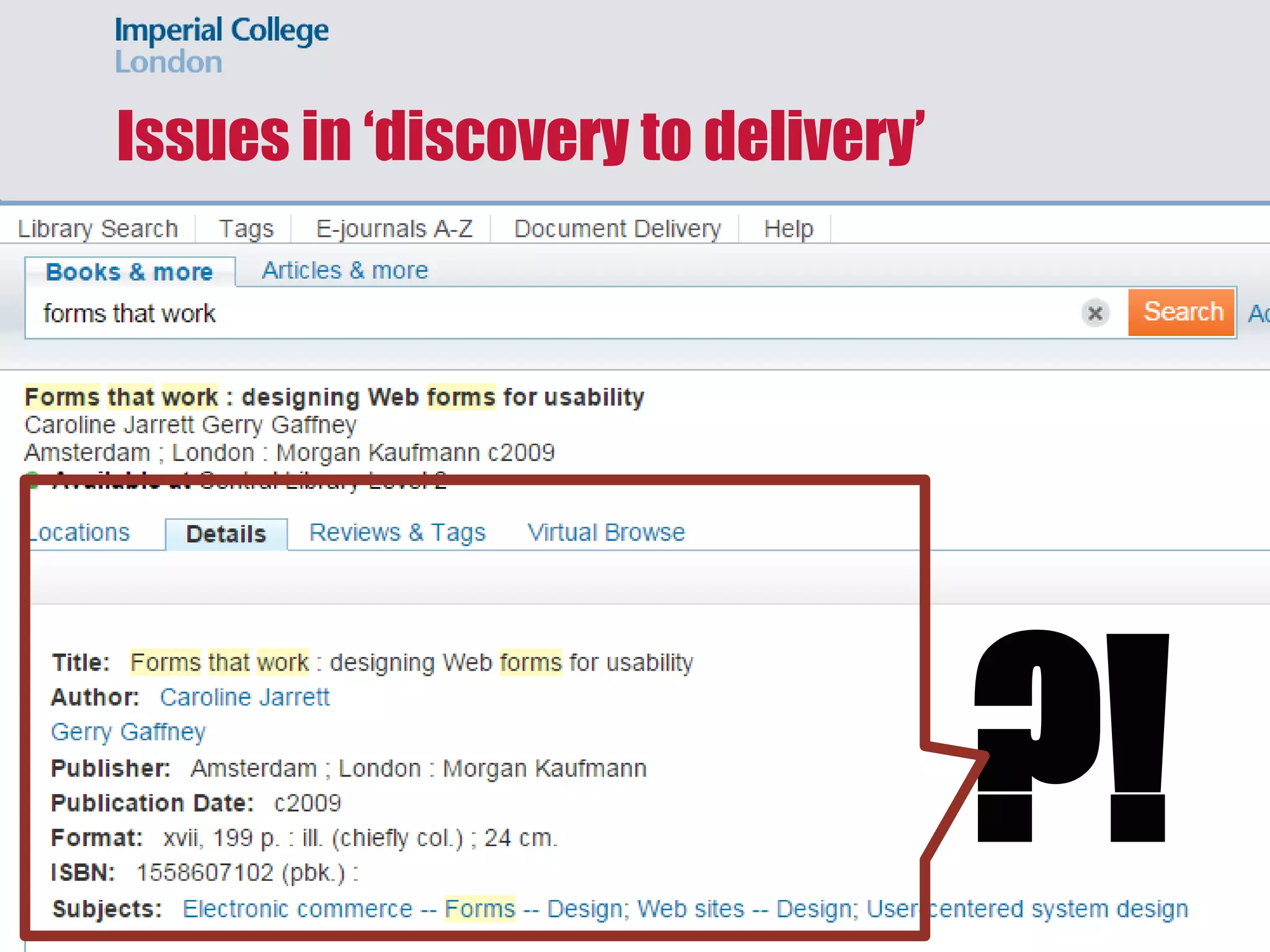 Issues in ‘discovery to delivery’
?!
 