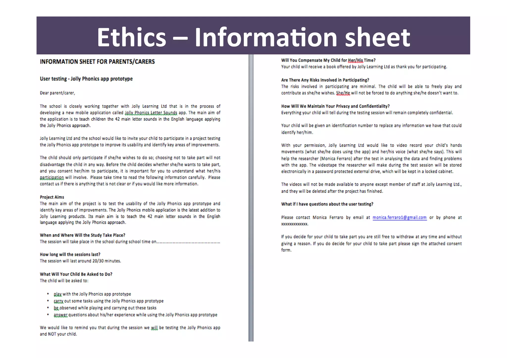 19 
Ethics 
– 
InformaAon 
sheet 
 