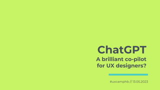 ChatGPT
A brilliant co-pilot
for UX designers?
#uxcamphb // 13.05.2023
 