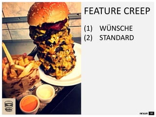 10
FEATURE CREEP
(1) WÜNSCHE
(2) STANDARD
 