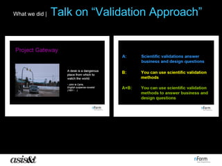 What we did |   Talk on “Validation Approach” 
