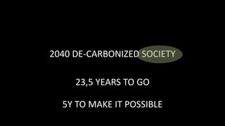 2040 DE-CARBONIZED SOCIETY
23,5 YEARS TO GO
5Y TO MAKE IT POSSIBLE
 