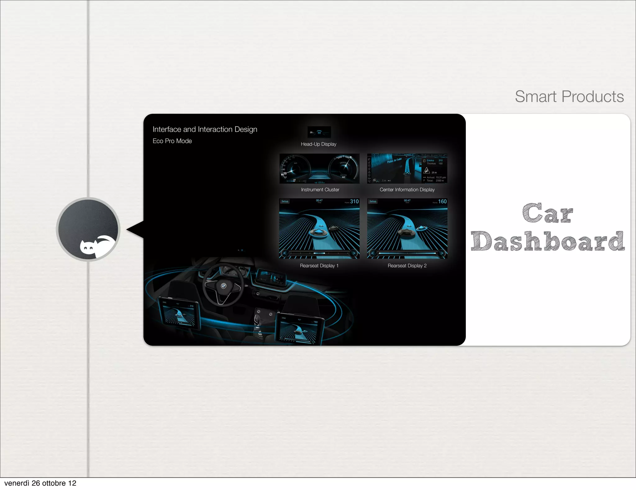 Smart Products




                           Car
                        Dashboard




venerdì 26 ottobre 12
 