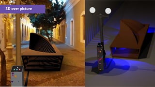 mobiliário das
emoções
A tradução de sentimentos
em forma de luzes
coloridas.
Um mobiliário urbano que
cria uma nova área de
permanência na cidade.
3D over picture
 