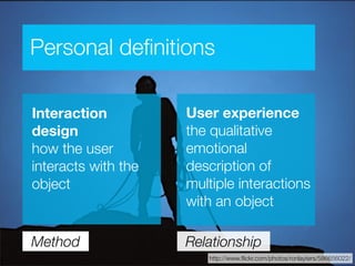 Personal deﬁnitions

                     User experience
Interaction
                     the qualitative
design
        ...