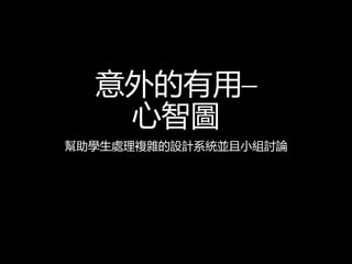 意外的有用─
心智圖
幫助學生處理複雜的設計系統並且小組討論
 