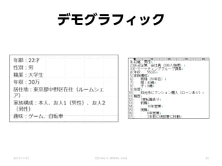 デモグラフィック
2014/11/22 CSS Nite in SENDAI, Vol.8 33
 