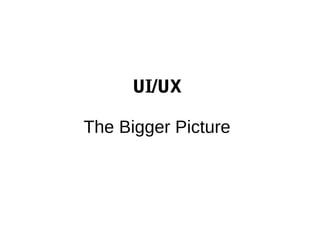 UI/UX
The Bigger Picture
 