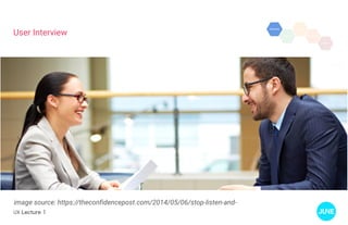 UX Lecture 1
User Interview
image source: https://theconfidencepost.com/2014/05/06/stop-listen-and-
 