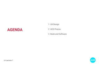 UX Lecture 1
1 UX Design
2 UCD Procss
3 Book and Software
AGENDA
 
