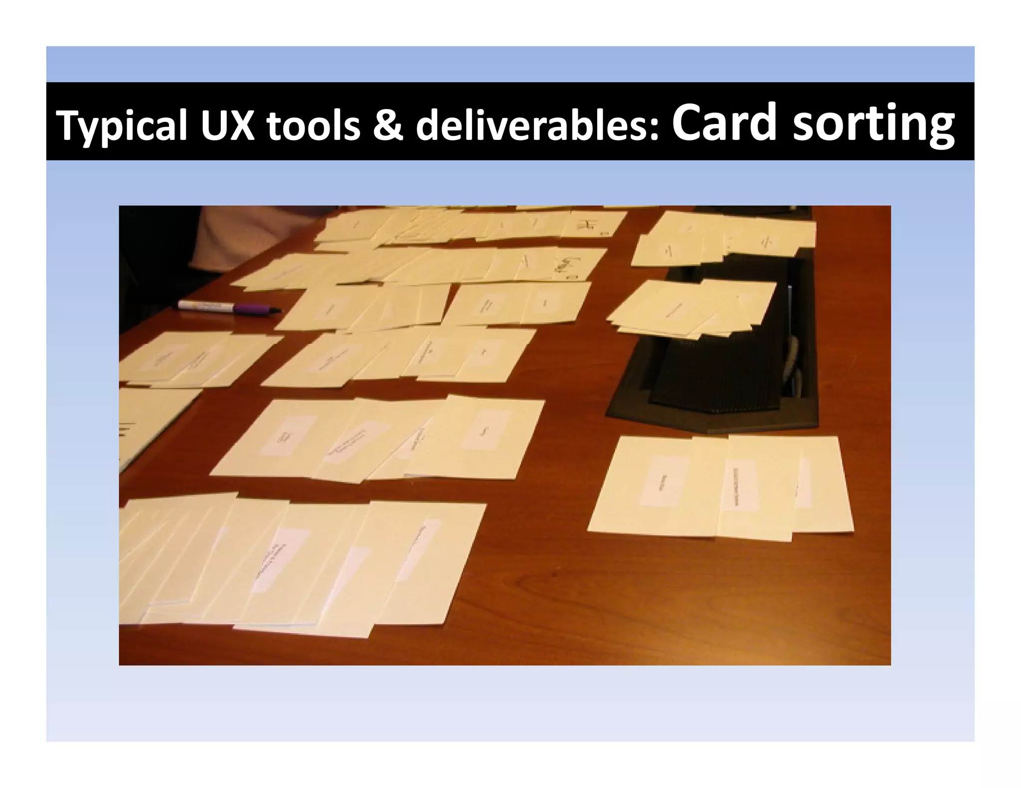 Typical UX tools & deliverables: Card sorting
 yp                                         g
 