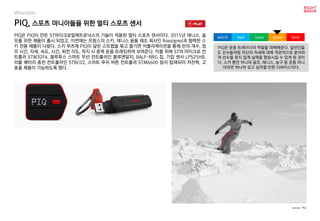 PIQ, 스포츠 마니아들을 위한 멀티 스포츠 센서
Wearable
PIQ은 PIQ이 만든 ST마이크로일렉트로닉스의 기술이 적용된 멀티 스포츠 센서이다. 2015년 테니스, 골
프를 위한 제품이 출시 되었고, 이번에는 프랑스의 스키, 테니스 용품 제조 회사인 Rossignol과 협력한 스
키 전용 제품이 나왔다. 스키 부츠에 PIQ이 달린 스트랩을 묶고 즐기면 어플리케이션을 통해 턴의 개수, 점
프 시간, 자세, 속도, 시간, 회전 각도, 착지 시 중력 등을 트래킹하여 보여준다. 이를 위해 ST의 마이크로 컨
트롤러 STM32F4, 블루투스 스마트 무선 컨트롤러인 블루엔알지, BALF-NRG 칩, 기압 센서 LPS25HB,
리튭 배터리 충전 컨트롤러인 STBC02, 스마트 푸쉬 버튼 컨트롤러 STM6600 등이 탑재되어 저전력, 고
효율 제품이 가능하도록 했다.
PIQ은 운동 트레이너의 역할을 대체해준다. 일반인들
도 선수들처럼 자신의 자세에 대해 객관적으로 분석하
여 선수들 못지 않게 실력을 향상시킬 수 있게 된 것이
다. 스키 뿐만 아니라 골프, 테니스, 농구 등 운동 마니
아라면 하나씩 갖고 싶어할 만한 디바이스이다.
worst bad soso good best
source : PIQ
 