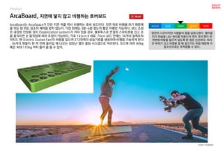 ArcaBoard, 지면에 닿지 않고 비행하는 호버보드
Product
ArcaBoard는 ArcaSpace가 만든 지면 위를 떠서 비행하는 호버 보드이다. 지면 위로 비행을 하기 때문에
물 위든 땅 위든 장소의 제약을 받지 않는다. 다만 현재는 3분~6분 정도의 짧은 비행만 가능하다. 보드 조정
은 내장된 안정화 장치 (Stabilization system)가 켜져 있을 경우, 블루투스로 연결된 스마트폰을 잡고 손
을 움직이면 손 움직임에 따라 조정이 가능하다. 가로 145cm X 세로 76cm 보드 안에는 36개의 일렉트릭
덕티드 팬 (Electric Ducted Fan)이 바람을 일으켜 272마력의 상승기류를 생성하여 비행을 가능하게 한다
. 36개의 팬들이 한 꺼 번에 돌아갈 때 나오는 엄청난 열은 쿨링 시스템으로 처리한다. 모드에 따라 80kg
혹은 최대 110kg 까지 들어 올 릴 수 있다.
잠깐의 시간이지만 사람들의 꿈을 실현시켰다. 헬리콥
터가 하늘을 나는 원리를 적용시켜 여러 개의 팬이 한
꺼번에 바람을 일으켜 날도록 한 점은 신선하다. 하지
만 부피가 크고 비행을 할 때 일으키는 바람 때문에 이
동수단으로는 부적합할 수 있다.
worst bad soso good best
source : ArcaSpace
 