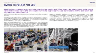 SOURCE : 153
BMW의 디지털 트윈 가상 공장
NVDIA
옴니버스를 활용한 BMW의 가상 공장에서는 최대 10가지의 모델의 차량을
생산 라인을 통해 생산할 수 있으며 맞춤형 생산 계획을 수립할 수 있다.
BMW의 가상 공장과 같이 실제 장비나 공간을 가상 세계에 쌍둥이처럼 똑같이 구현하는 기술을 디지털 트윈(Digital
Twin)이라고 한다. 디지털 트윈 기술을 이용한 ‘옴니버스’는 공장 생산 라인의 효율성을 최대화하는 용도를 활용되어,
제품의 생산과 개발 비용, 운영 비용을 절감할 수 있다는 장점을 가진다. 하지만 초기 기술을 구현하고 운영하는데
상당한 비용이 들어가며 정보 보안에 대한 문제점 또한 존재한다. 따라서 가상 공장 플랫폼이 활성화되기 위해서는
AR/VR 기술의 발전과 더불어 3D 콘텐츠 제작에 필요한 원가 절감이 필수적이다.
BMW의 가상 공장과 같이 실제 장비나 공간을 가상 세계에 쌍둥이처럼 똑같이 구현하는 기술을
디지털 트윈(Digital Twin)이라고 한다. 디지털 트윈 기술을 이용한 ‘옴니버스’는 공장 생산 라인의
효율성을 최대화하는 용도를 활용되어, 제품의 생산과 개발 비용, 운영 비용을 절감할 수 있다는
장점을 가진다. 하지만 초기 기술을 구현하고 운영하는데 상당한 비용이 들어가며 정보 보안에
대한 문제점 또한 존재한다. 따라서 가상 공장 플랫폼이 활성화되기 위해서는 AR/VR 기술의
발전과 더불어 3D 콘텐츠 제작에 필요한 원가 절감이 필수적이다
#Digital Twin #Smart factory
BMW는 엔비디아의 소프트웨어 플랫폼 ‘옴니버스’로 로봇과 AI를 이용해 가상현실 속에 실제 공장과 똑같은 모습을 한 공장을 두고, AI를 활용해 인간 근로자의 움직임을 구체적으로
시뮬레이션하면서 최상의 생산 조립 가동 절차를 찾아 효율성을 향상시킴. 디지털 트윈 기술을 이용한 옴니버스는 공장 생산 라인의 효율성을 최대화하는 용도로 활용되어, 제품의
생산과 개발 비용, 운영 비용 절감의 장점이 있음
 